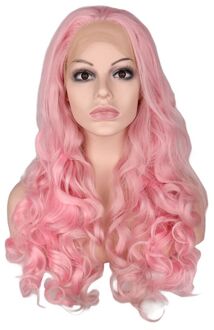 QQXCAIW Synthetische Lace Front Pruik Vrouwen Licht Roze Kleur Natuurlijke Lijmloze 22-26 inch Lange Body Wave Hittebestendige fiber Pruiken 22 inches