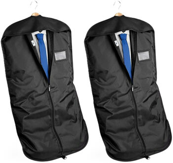 Quadra Kledinghoes/Beschermhoes met rits - 2x - zwart - polyester - 100 x 60 cm - 1 kostuum of 3 overhemden