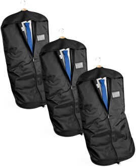 Quadra Kledinghoes/Beschermhoes met rits - 3x - zwart - polyester - 100 x 60 cm - 1 kostuum of 3 overhemden