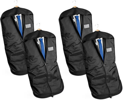 Quadra Kledinghoes/Beschermhoes met rits - 4x - zwart - polyester - 100 x 60 cm - 1 kostuum of 3 overhemden