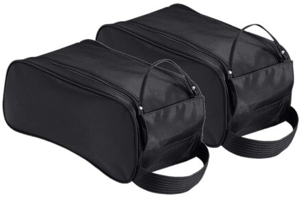 Quadra Opslag of reis schoenentas - 2x stuks - zwart - 9 liter - 35 x 18 x 16 cm - met rits