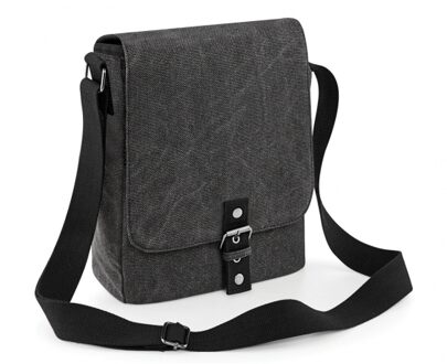 Quadra Vintage canvas schoudertas - antraciet - verstelbaar - 23 x 28 x 7 cm