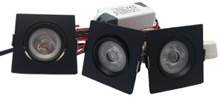 Qualedy Set 3 x vierkante led inbouwspots 4W zwart