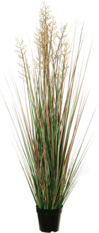 Quality kunstplant - Siergras met bes - groen/bruin - H120 cm - in pot - Kunstplanten