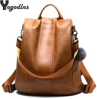 Quality Leather Anti-thief Women Backpack Large Capacity Hair Ball School Bag for Teenager girls Male Travel Bags