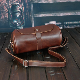 Quality Leather Male Casual Design Shoulder Messenger bag Cowhide Fashion Frosted Cross-body Bag Classic Retro Men Cylinder bag