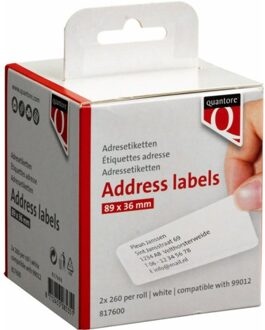 Quantore Dymo 99012 compatible labeletiketten wit - 36x89mm - 2 rollen a 260 etiketten (520 labels)