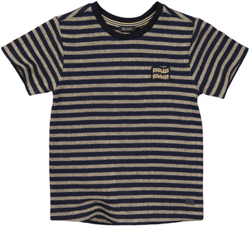 Quapi Jongens t-shirt bent aop blue stripe Blauw - 116