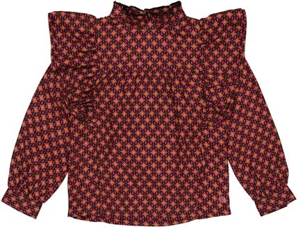 Quapi Meisjes blouse - Alexia - AOP retro lime groen - Maat 134/140