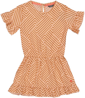 Quapi Meisjes korte mouwen jurk qtammy aop peach stripe Oranje - 116