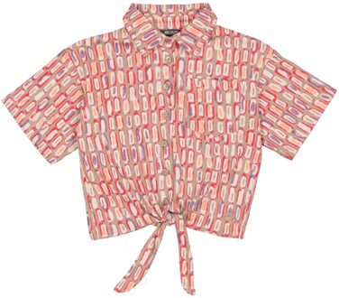 Quapi Zomer shirt meisjes - zand - AOP sketch - Finette - Maat 104