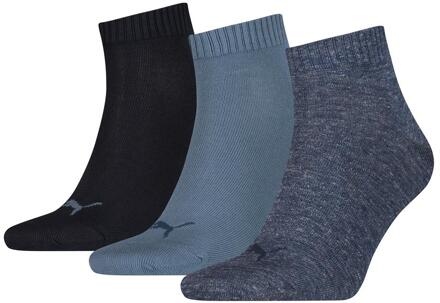 Quarter Plain Enkelsokken - 3 pack - Denim Blauw - Maat 35-38