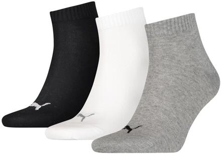 Quarter Plain Enkelsokken - 3 pack - Zwart/Wit/Grijs - Maat 35-38