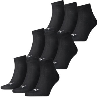 Quarter Sokken- 9 Paar Enkelsokken- Zwart - Unisex - Maat 35/38