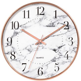 Quartz Romeinse Wandklok Mode Woonkamer Stille Digitale Minimalistische Wandklok Moderne Marmeren Reloj Pared Home Decor BH50HH wit numbers