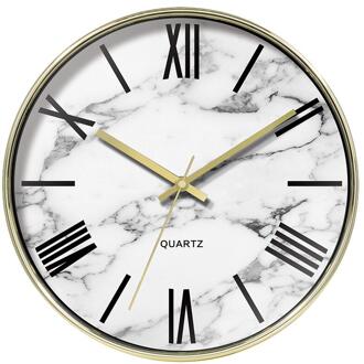 Quartz Romeinse Wandklok Mode Woonkamer Stille Digitale Minimalistische Wandklok Moderne Marmeren Reloj Pared Home Decor BH50HH wit roman goud