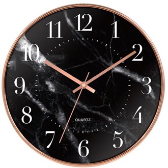 Quartz Romeinse Wandklok Mode Woonkamer Stille Digitale Minimalistische Wandklok Moderne Marmeren Reloj Pared Home Decor BH50HH zwart numbers