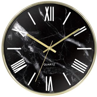 Quartz Romeinse Wandklok Mode Woonkamer Stille Digitale Minimalistische Wandklok Moderne Marmeren Reloj Pared Home Decor BH50HH zwart roman goud