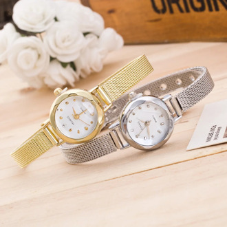 Quartz Watch Women Small Round Dial Stainless Steel Woven Mesh Band Simple Casual Ladies Wrist Watches Relogio Feminino A8302