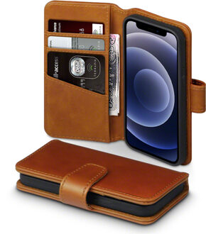 Qubits luxe echt lederen wallet hoes - iPhone 12 Mini - Cognac