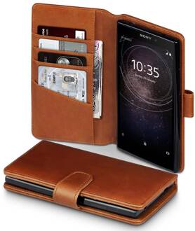 Qubits luxe echt lederen wallet hoes - Sony Xperia L2 - cognac