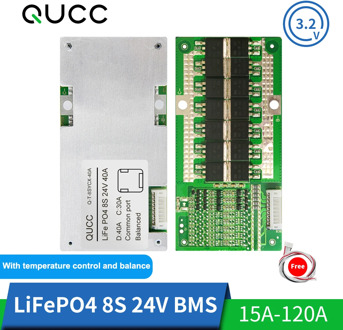 Qucc Lifepo4 BMS 8S 24V Lithium Battery Protection Board 18650 Balancer Electric Scooter Equalizer 15A 20A 30A 40A 60A 100A 120A