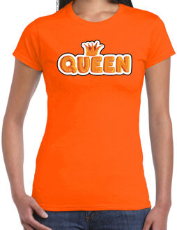 Queen in cartoon letters t-shirt oranje voor dames - Koningsdag shirts XS