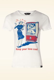 Queen Kerosin Cool Love T-shirt in gebroken wit