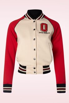 Queen Kerosin Damen Raglan College Sweat jacket in beige en rood Rood/Beige