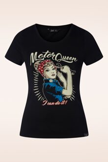 Queen Kerosin I Can Do It Motor Queen T-shirt in zwart Zwart/Multicolour