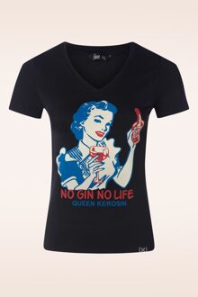 Queen Kerosin No Gin No Life T-shirt in zwart