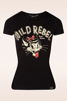 Queen Kerosin Wild Rebel T-shirt in zwart Zwart/Multicolour