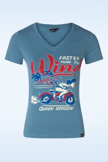 Queen Kerosin Wind T-shirt in hemelsblauw