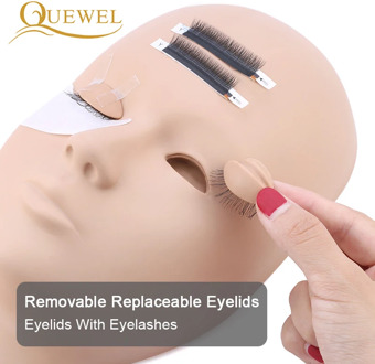 Quewel 3 Colors Training Mannequin Head Replacement Eyelids Practice Silicone Heads Eyelash Extensions Removable Makeup Model