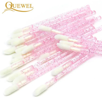 Quewel 50Pcs Disposable Crystal Eyelash Brushes Lip Micro Brush Cleaner Lash Glue Remover Applicator Lipstick Wands Makeup Tool