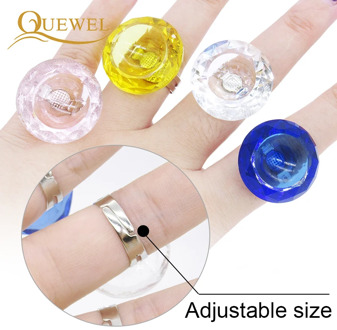 Quewel Eyelashes Extension Glue Ring Adjustable Finger Rings Glue Holder Crystal Eyelash Adhesive Pallet Eye Lashes Makeup Tool