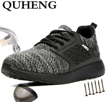 QUHENG 2020 Men's Outdoor Mesh light Breathable Safety Sneakers All Season Steel Toe Anti-smashing Protective Shoes Big Size 48