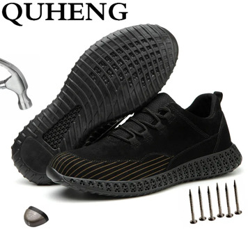 QUHENG 2020 Men's Outdoor Mesh light Breathable Safety Sneakers Puncture-Proof Lightweight Breathable Anti-Static Free Shipping