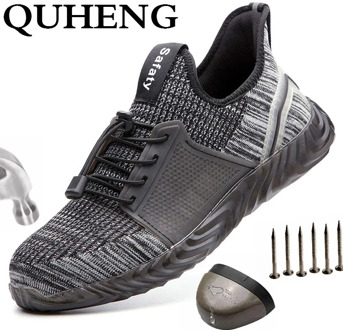 QUHENG 2020 Men's Outdoor Mesh light Breathable Safety Sneakers Puncture-Proof Ultra-light soft bottom Anti-Static Free Shipping