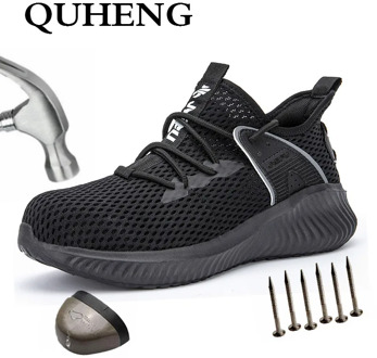QUHENG 2020 Protective Breathable Safety Shoes Steel Toe Cap Comfort Non-Slip Air Mesh Sneakers Anti-Static Dropshipping