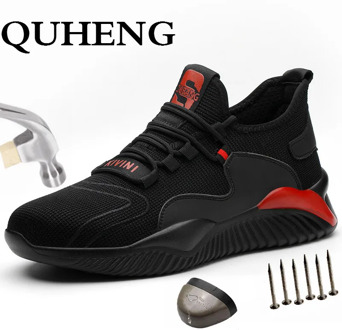 QUHENG Air Mesh Steel Toe Work Shoes New Design Non-slip Comfort Anti-static Indestructible Sneakers Safety Boots Free shipping