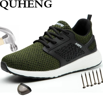 QUHENG Breathable Safety Shoes Men's Work Boots Ultra-Light Soft Bottom All Season Casual Non-Slip Mesh Sneakers Big Size 48