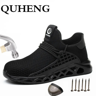 QUHENG Indestructible Men and Women Steel Toe Cap Work Safety Shoes Puncture-Proof Air Mesh Ultra-light soft bottom Sneakers