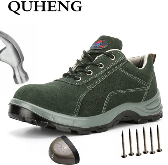 QUHENG Men Fashion Steel Toe Protective Smashing Work Anti-Static Deodorant Plus Size Construction Shoes Dropshipping
