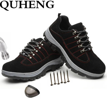 QUHENG Men's Fashion Steel Toe Protective Anti Smashing Work Shoes Breathable Comfort Reflective Construction Shoes Dropshipping