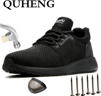 QUHENG Men's Outdoor Anti Slip Breathable Protective Work Shoes Mesh Sneakers Construction Safety Lightweight Dropshipping