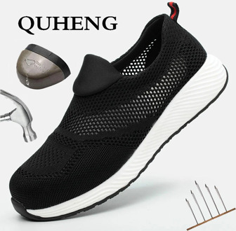 QUHENG Men's Outdoor Mesh light Breathable Safety Sneakers Steel Toe Anti-smashing Outdoor Big Size Anti-Static Dropshipping