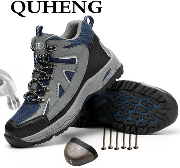QUHENG Men's Outdoor Steel Toe Protective Anti Smashing Work Shoes Lightweight New Design Breathable Mesh Sneakers Free shipping