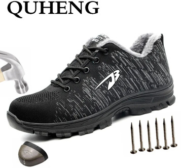 QUHENG Men's Outdoor Steel Toe Protective Anti Smashing Work Shoes Men and Women Plus Size Anti-static Mesh Sneakers Big Size 48