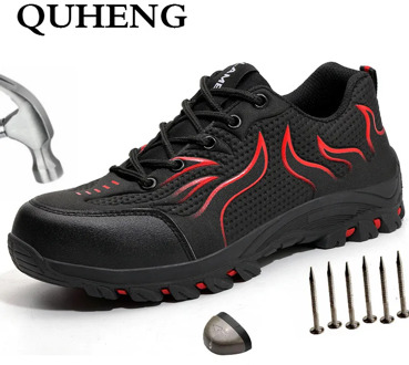 QUHENG Men's Outdoor Steel Toe Protective Anti Smashing Work Shoes Puncture-Proof Anti-Static Casual Plus Size Free Shipping